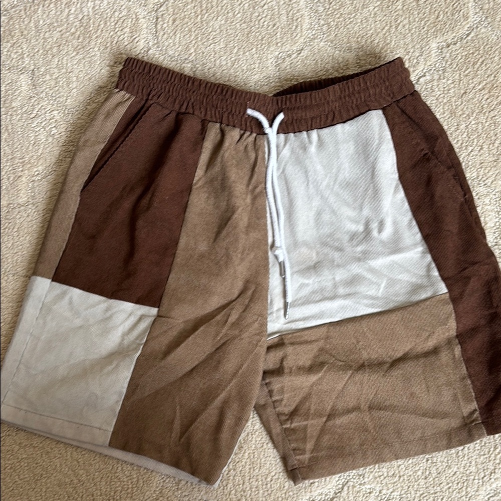 SHEIN Men's Colorblock Shorts - Brown and White